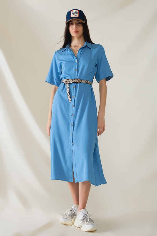 Blue maxi shirt dress with polo collar | Just Cool Beans — dresses