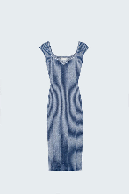 Blue midi thick rib bodycon dress with cap sleeves | Just Cool Beans — dresses