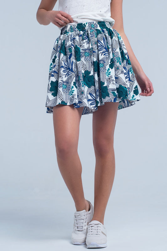 Blue mini skorts with floral print | Just Cool Beans — skirts