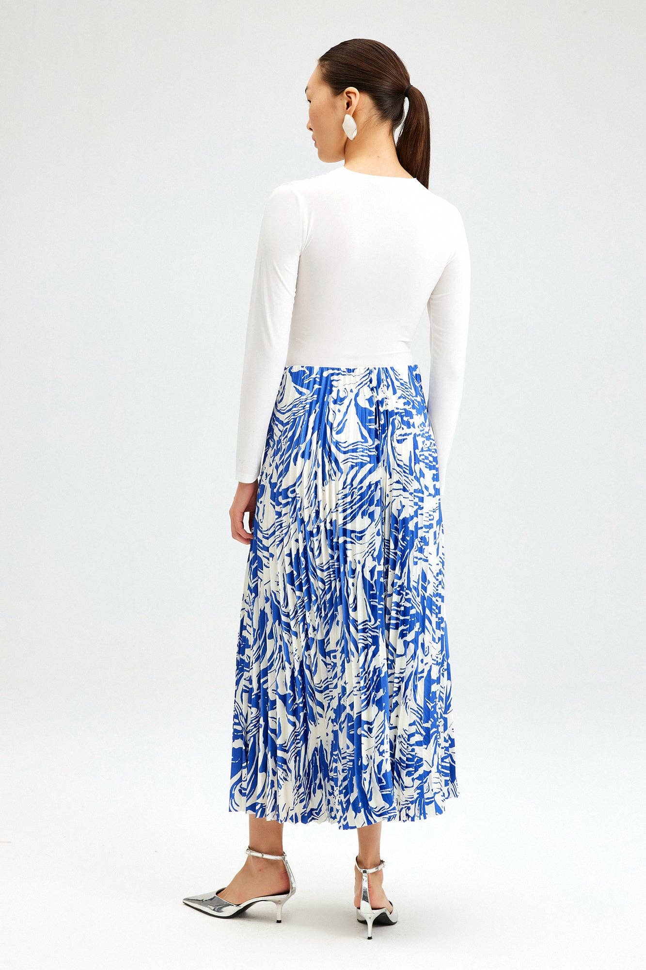 Blue Patterned Pleated Skirt - Just Cool Beans