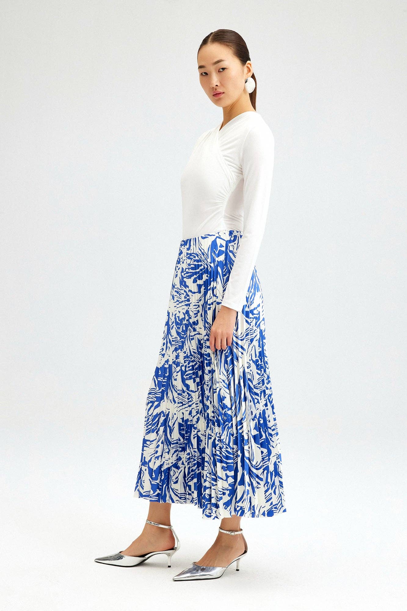 Blue Patterned Pleated Skirt - Just Cool Beans