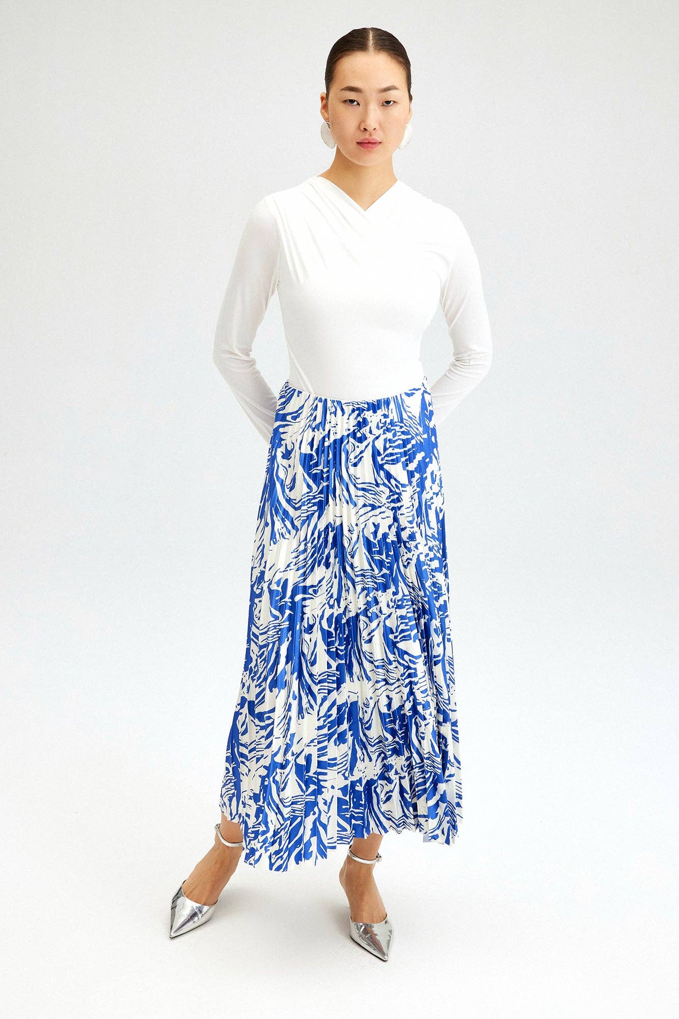 Blue Patterned Pleated Skirt - Just Cool Beans