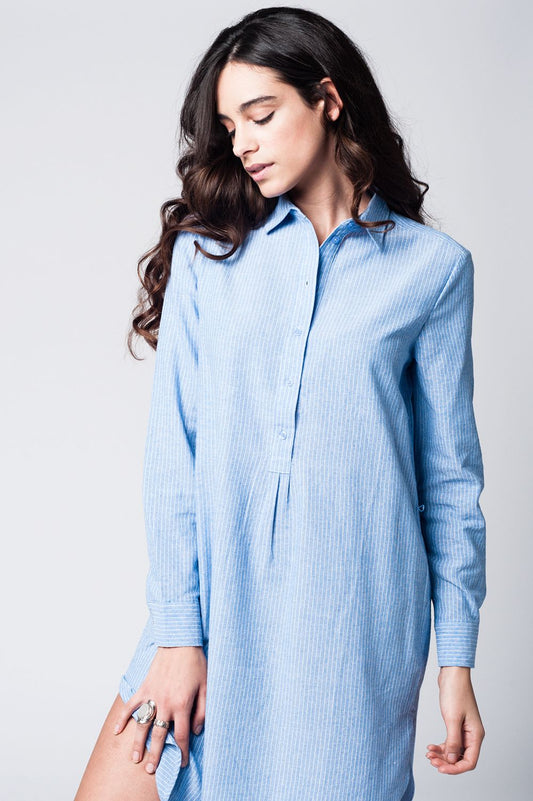 Blue shirt dress with tie front detail in fine stripe | Just Cool Beans — dresses