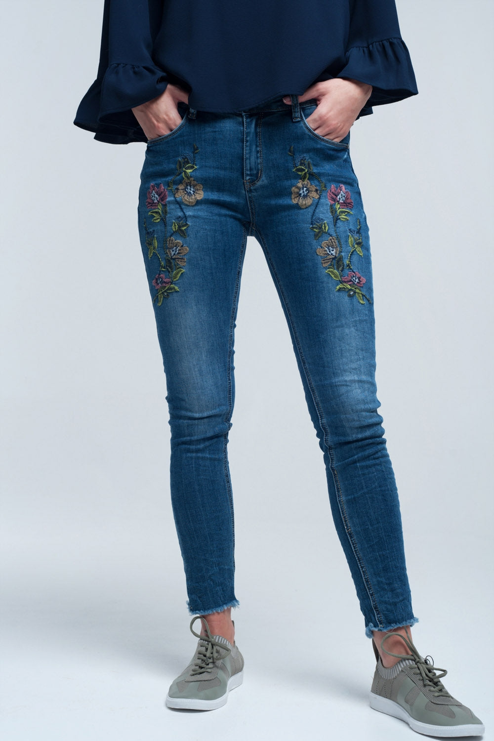 Blue skinny jean with embroideries | Just Cool Beans — jeans | the denim shop