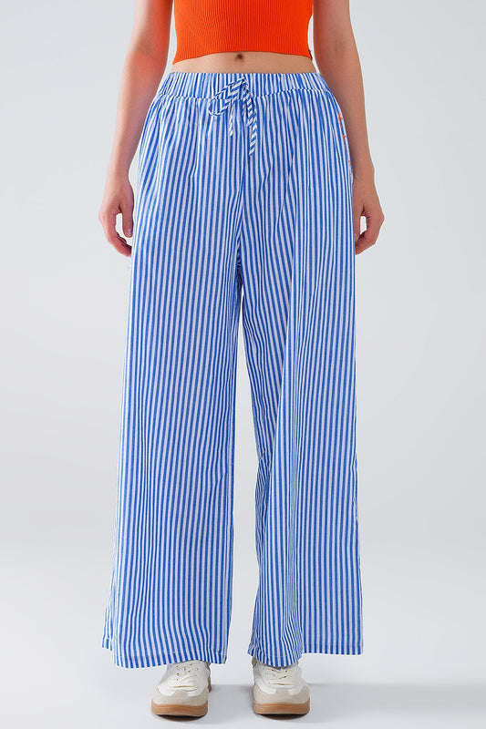 Blue striped pants with elastic waist and pockets | Just Cool Beans — pants | bottoms