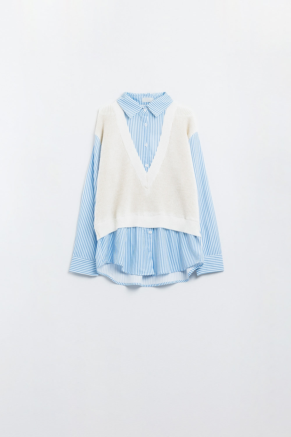 Blue striped shirt and sweater in one piece | Just Cool Beans — sweaters | tops
