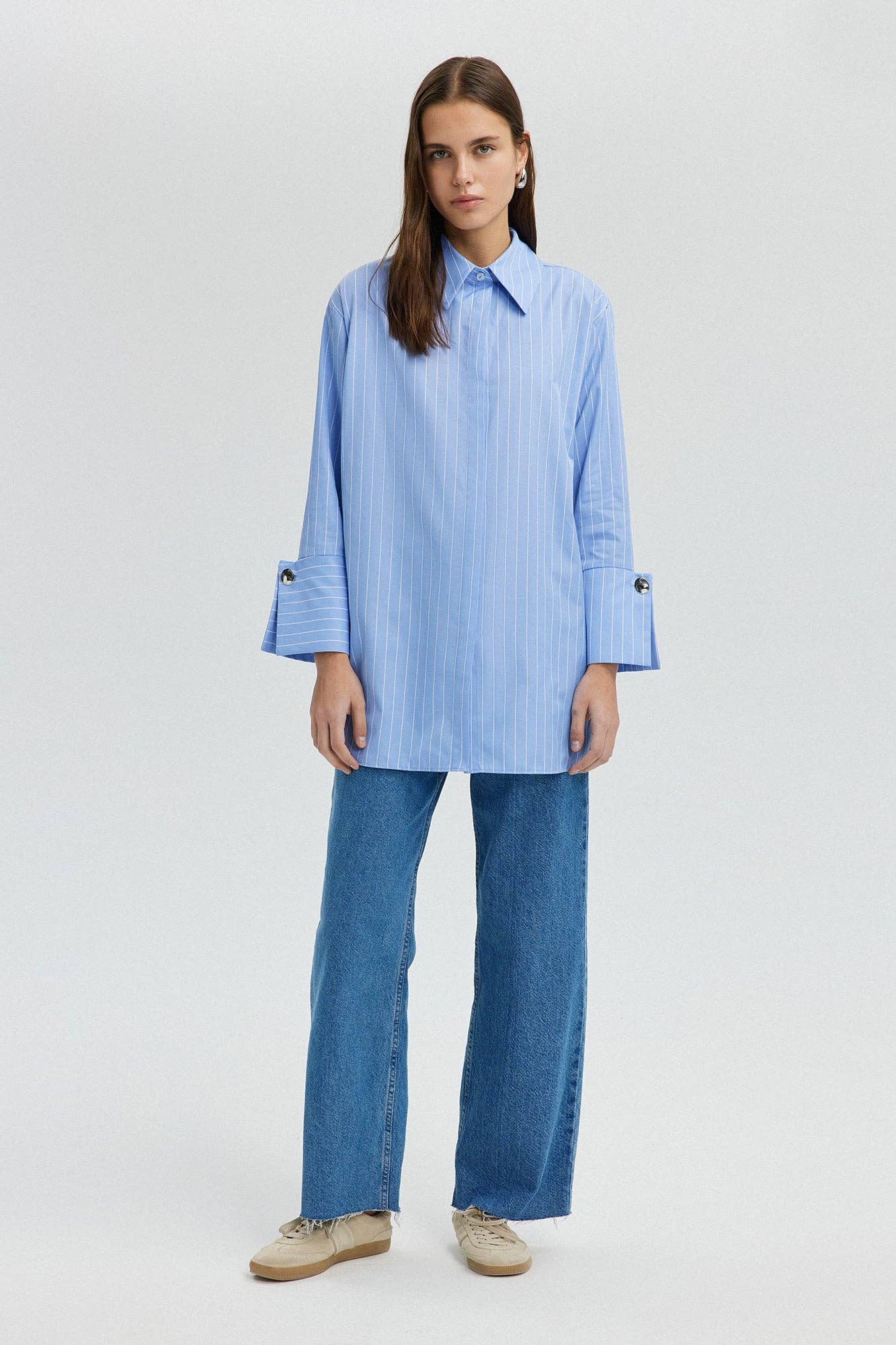 Blue Striped Shirt with Wide Cuff - Just Cool Beans