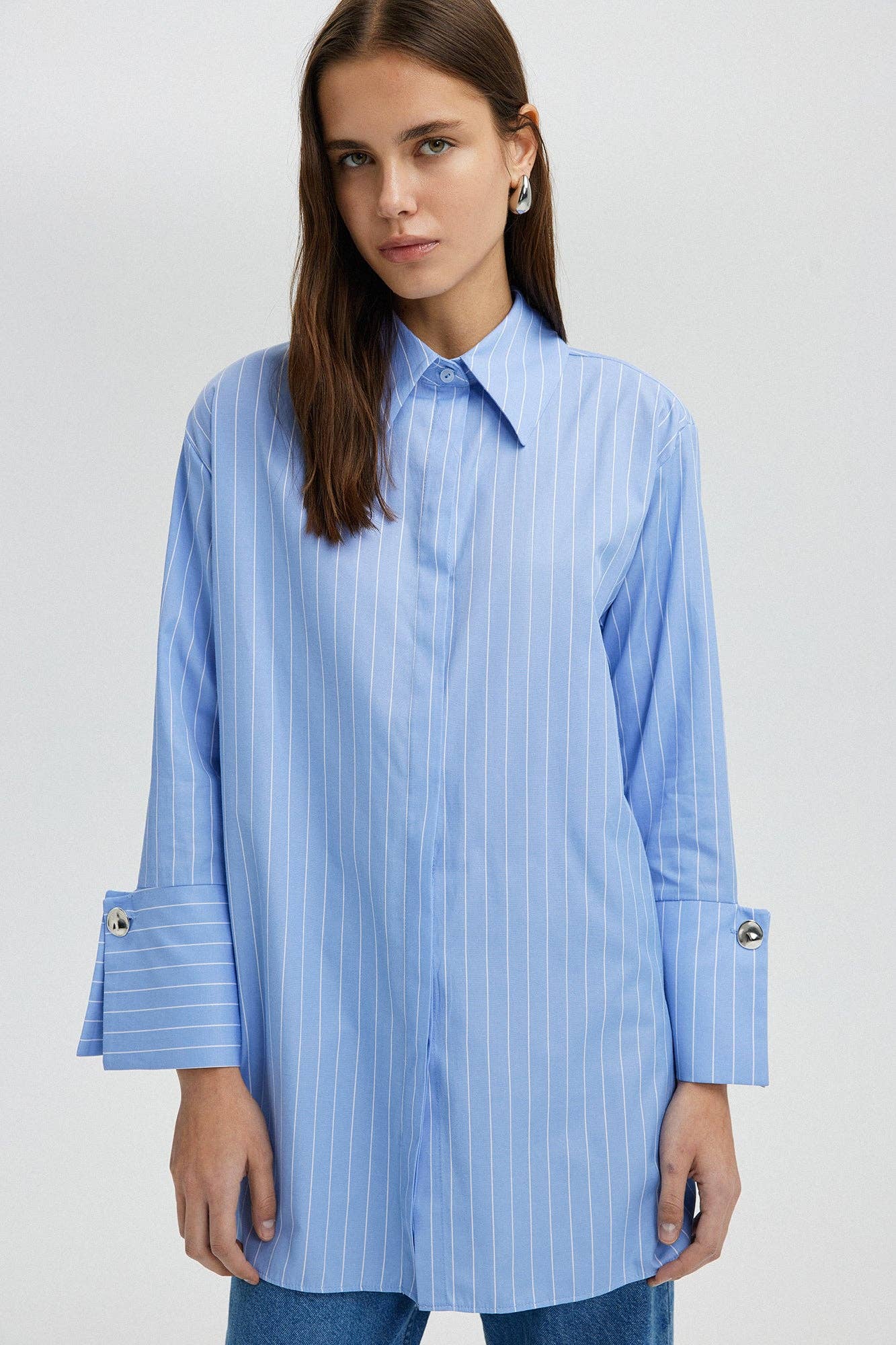 Blue Striped Shirt with Wide Cuff - Just Cool Beans