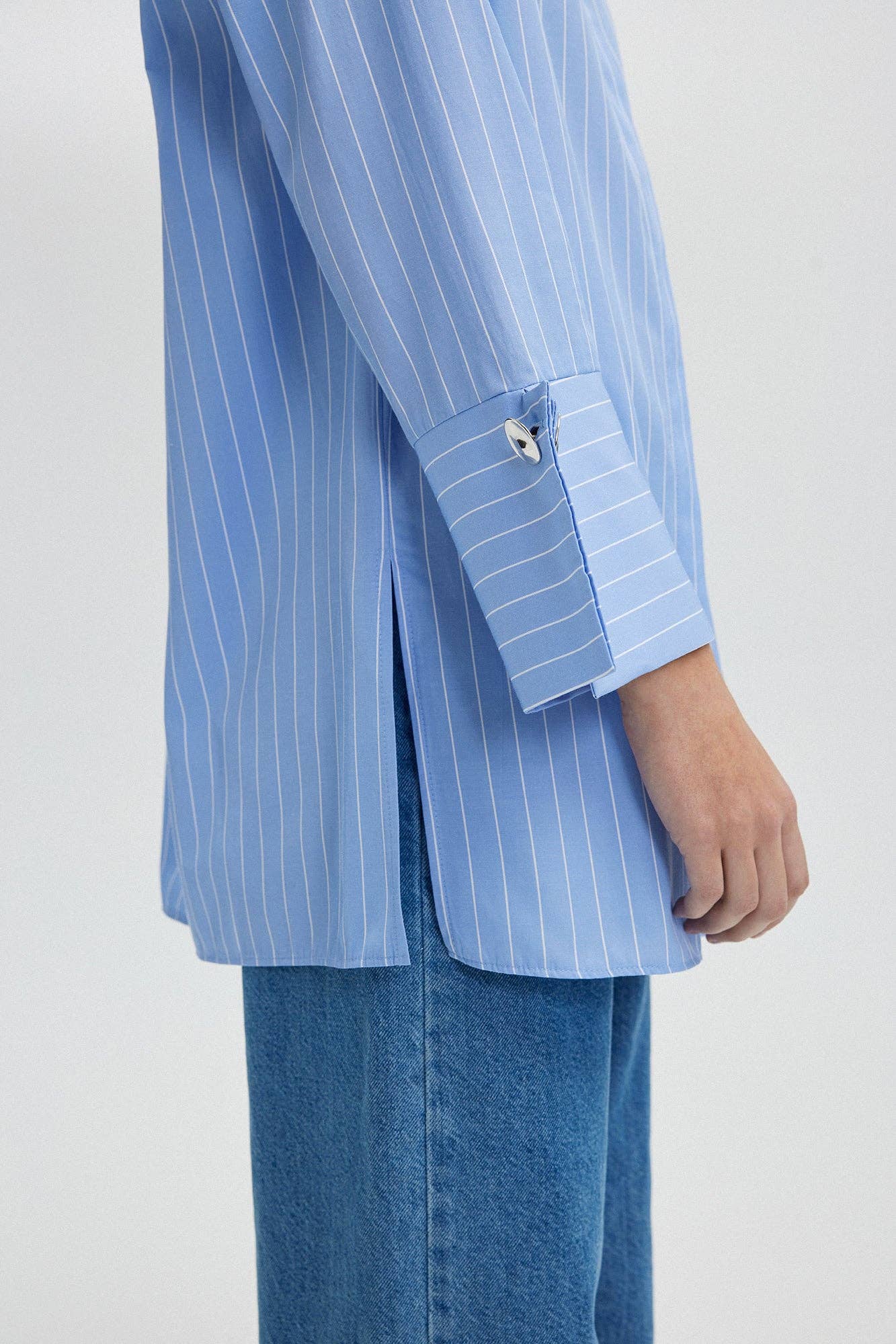 Blue Striped Shirt with Wide Cuff - Just Cool Beans
