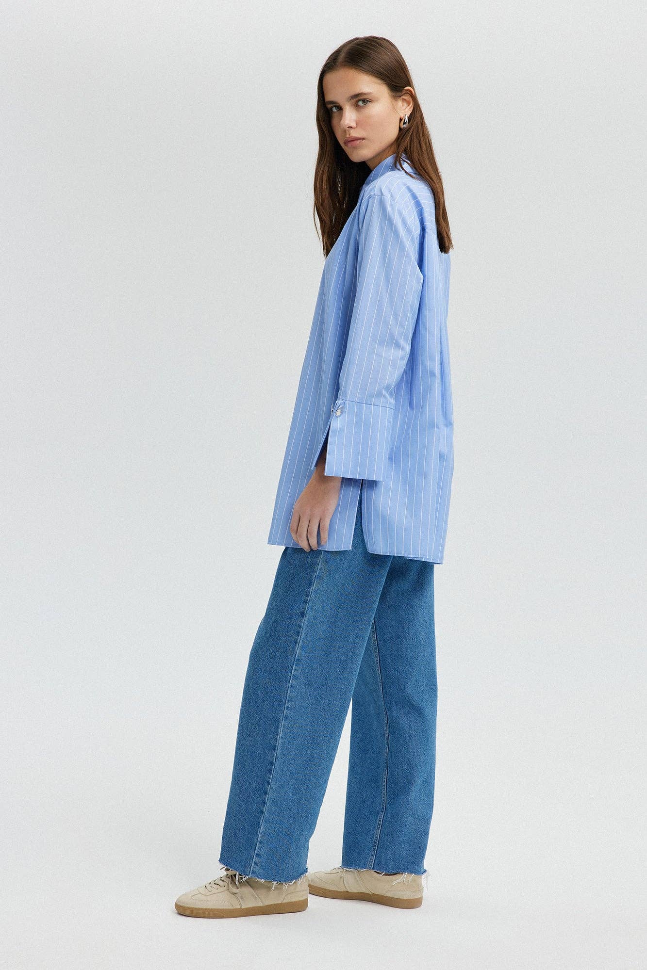 Blue Striped Shirt with Wide Cuff - Just Cool Beans