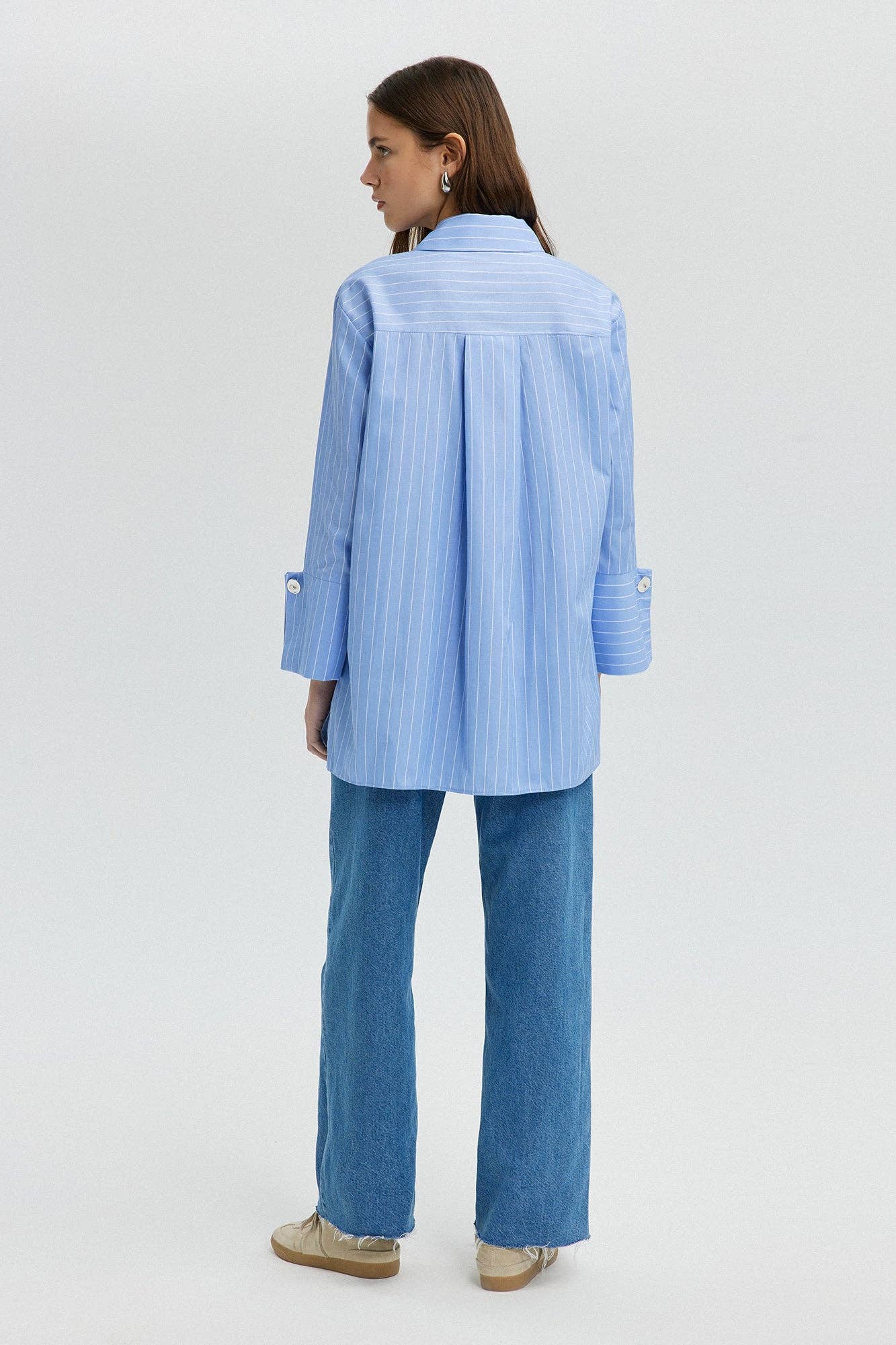 Blue Striped Shirt with Wide Cuff - Just Cool Beans