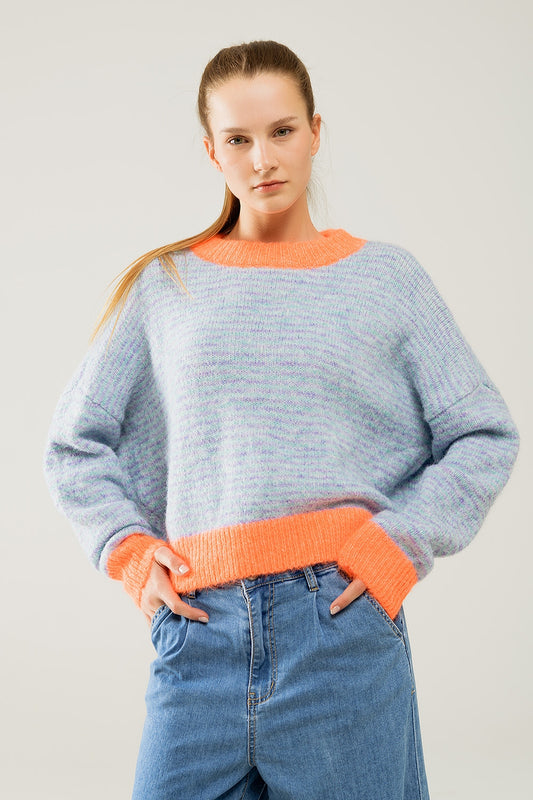 Oversized light blue/orange knit sweater | Just Cool Beans — sweaters | tops