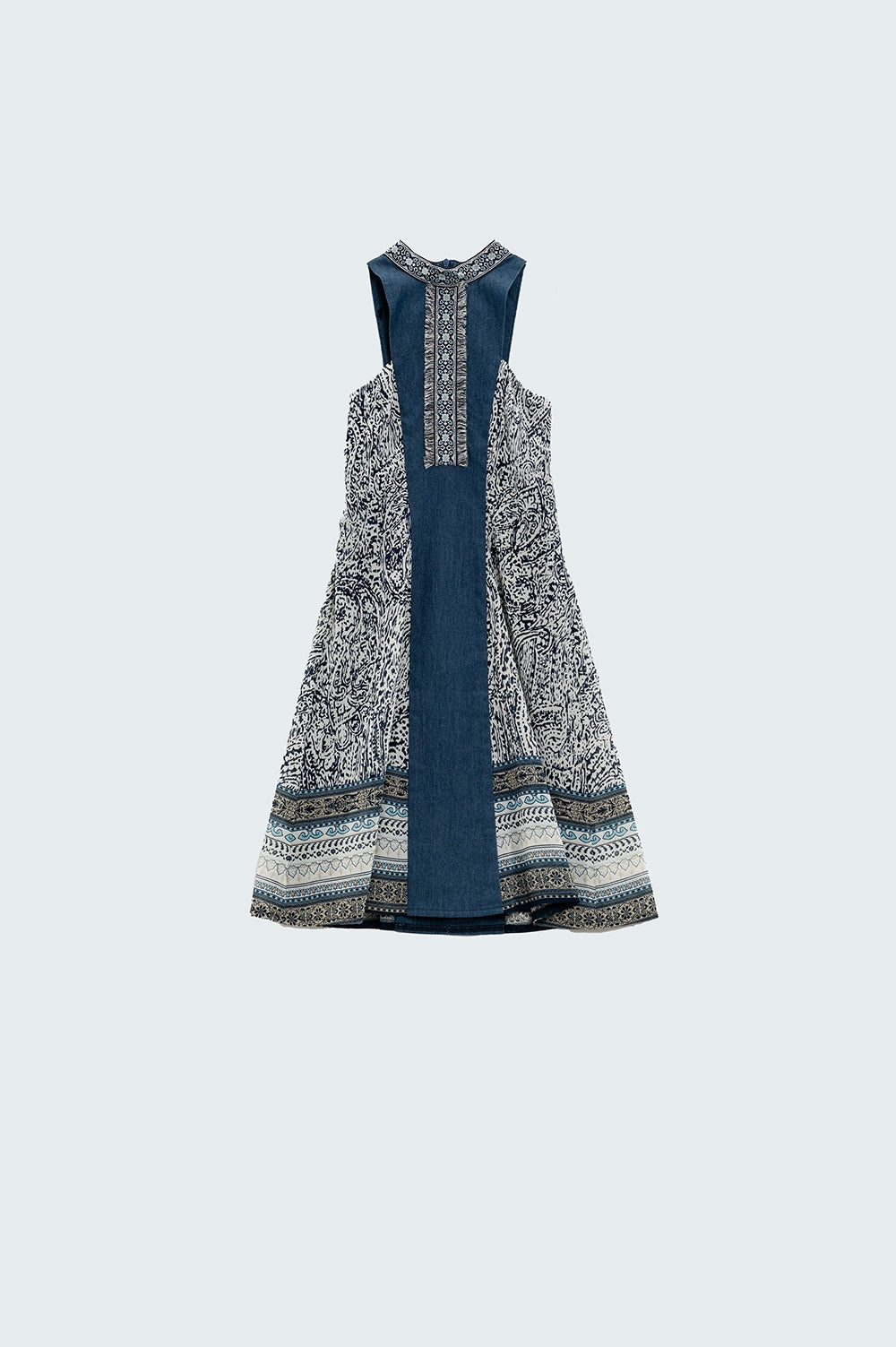 Blue swing dress with high neck detail | Just Cool Beans — dresses