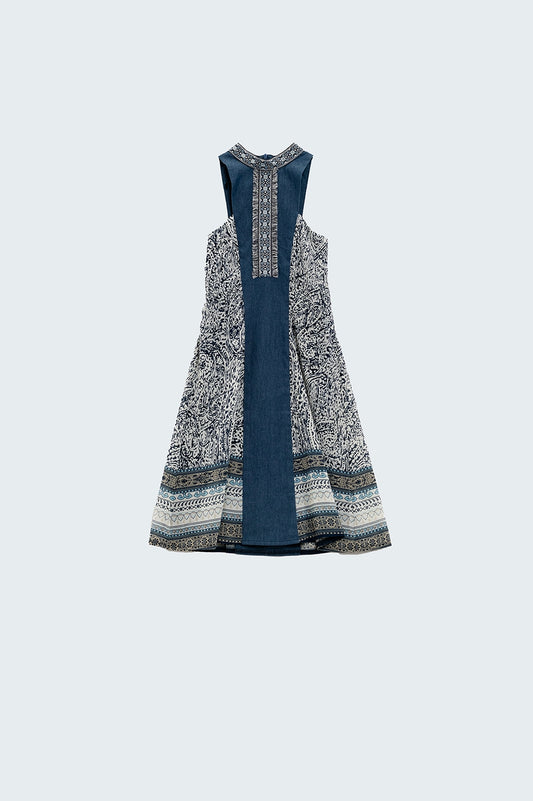 Blue swing dress with high neck detail | Just Cool Beans — dresses