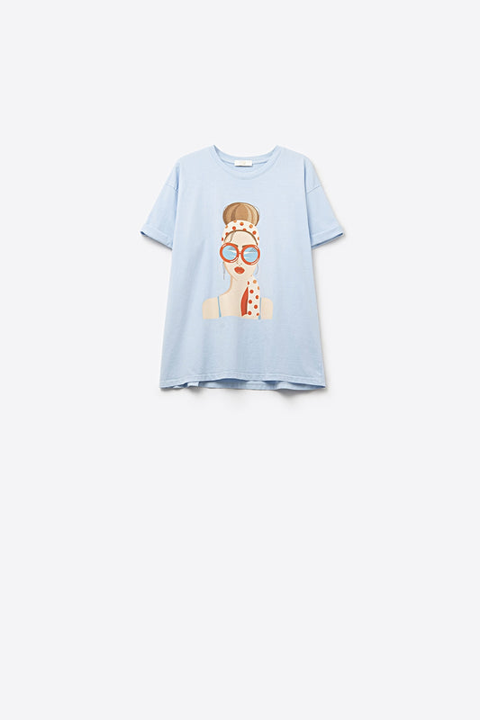 Blue t-shirt made in italy with a vintage girl graphic | Just Cool Beans — tops