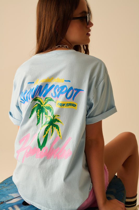 Blue t-shirt made in italy with honolulu graphic | Just Cool Beans — tops