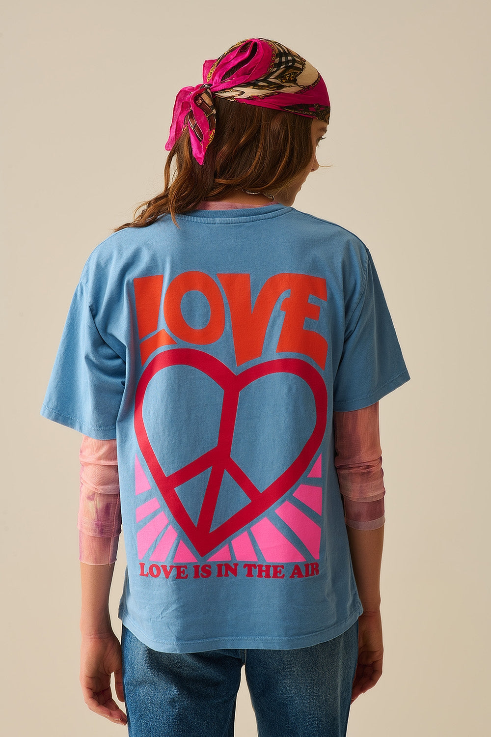 Blue T-Shirt made in Italy with Love is Air and Heart with Peace Logo