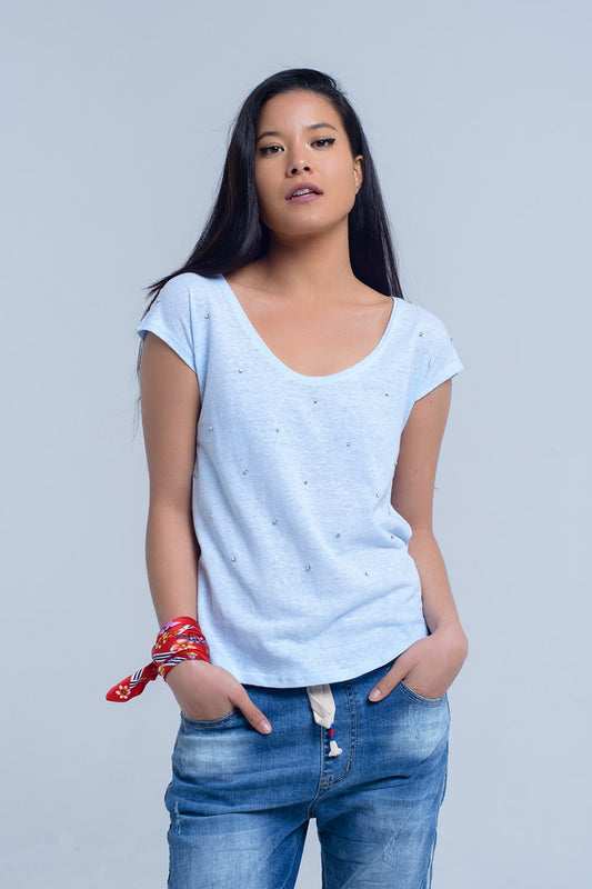Blue t-shirt with crystal rhinestones | Just Cool Beans — tops