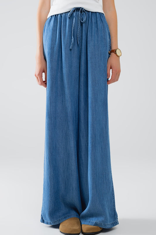 Blue tencel denim-style wide-leg fluid pants | Just Cool Beans — pants | bottoms