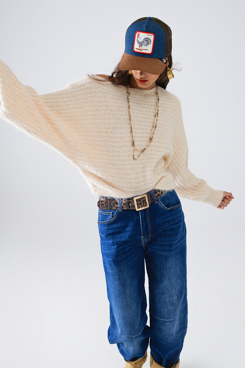 Boat neck chunky rib sweater in cream | Just Cool Beans — sweaters | tops