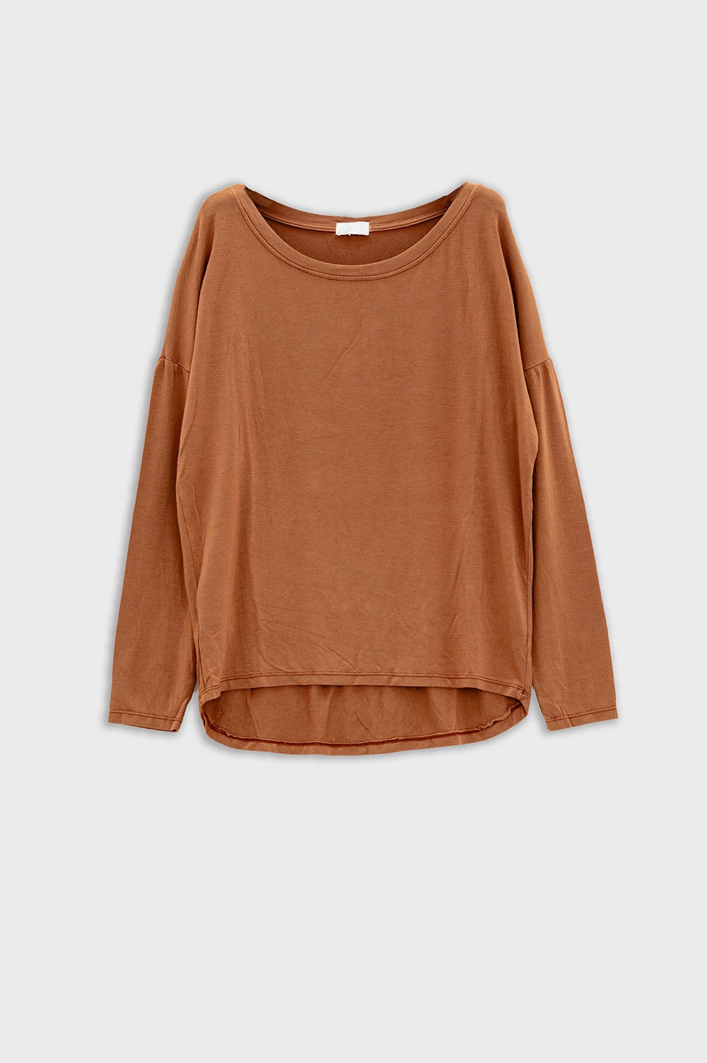 Boat neck long sleeve t shirt in modal in camel color | Just Cool Beans — tops