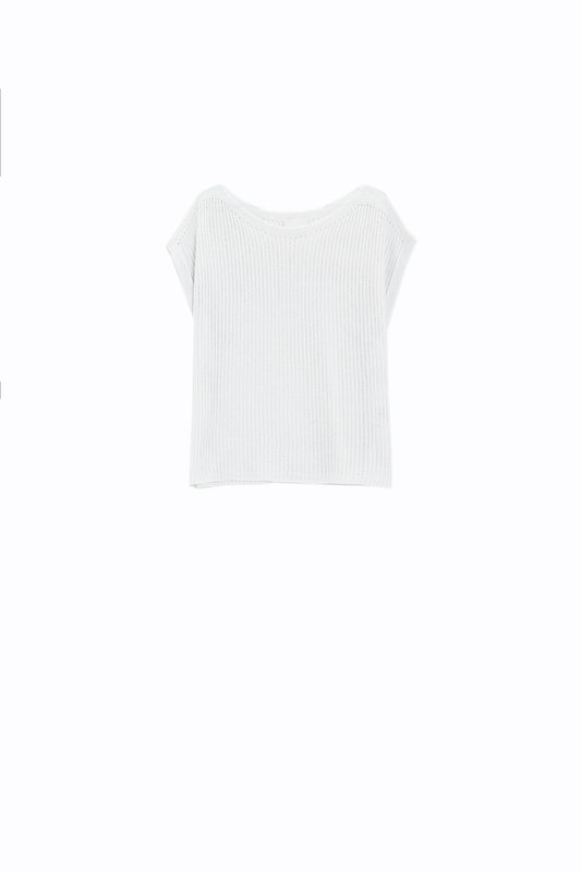 Boat neck ribbed sweater with cap sleeves in white | Just Cool Beans — sweaters | tops