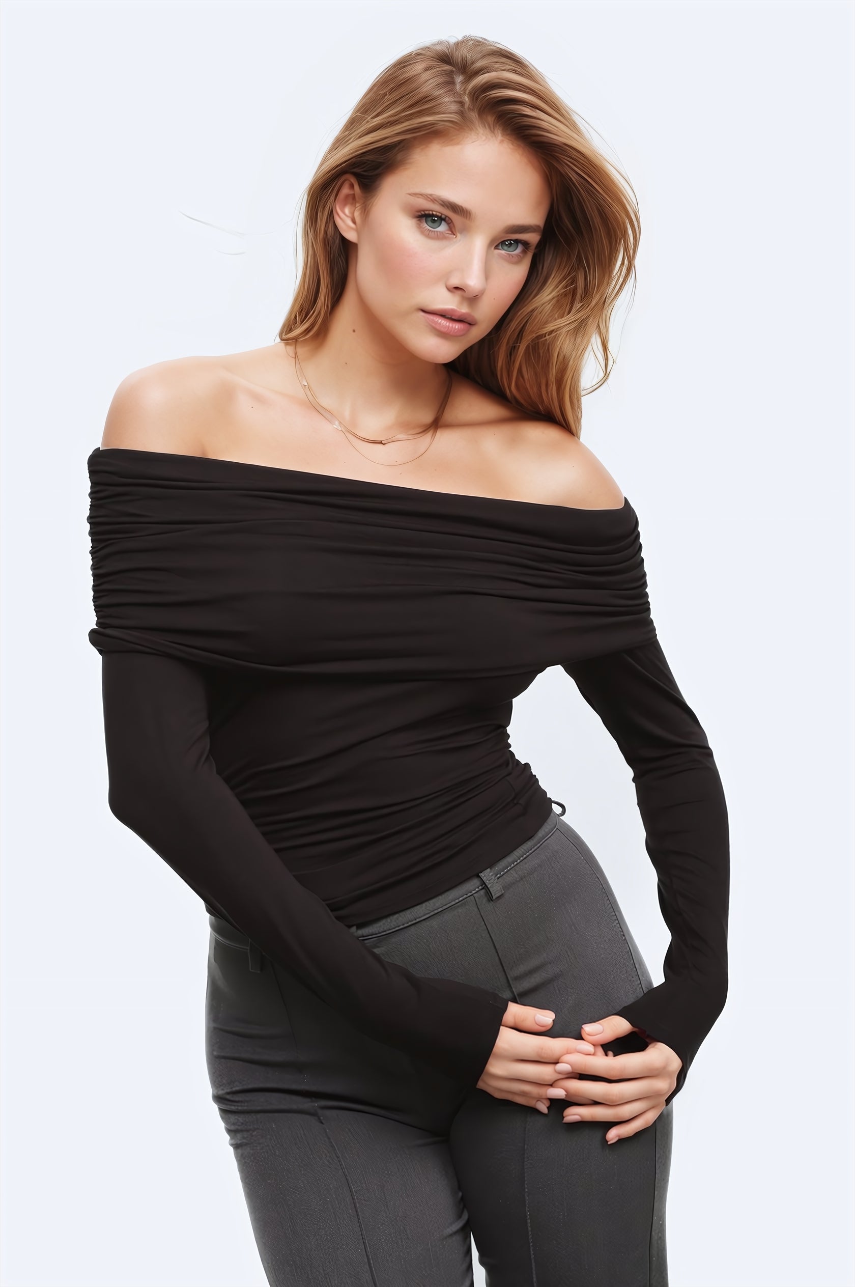 Bodycon off shoulder viscose top in black | Just Cool Beans — tops