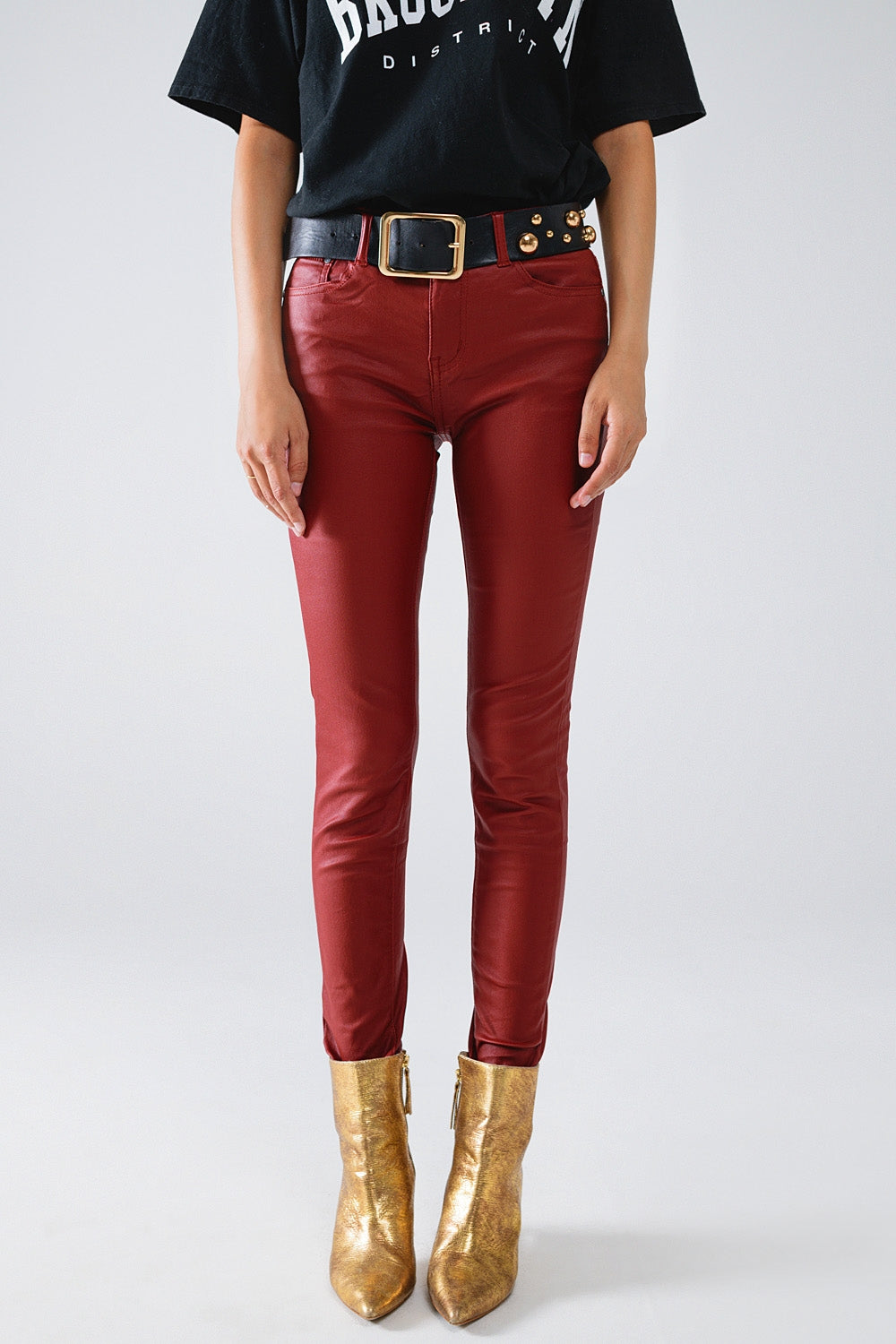 Bordeaux faux leather super skinny pants | Just Cool Beans — pants | bottoms
