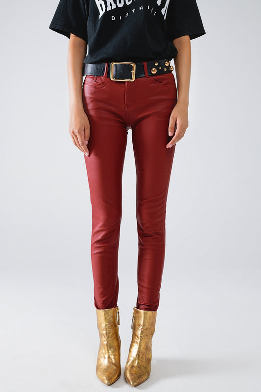 Bordeaux faux leather super skinny pants | Just Cool Beans — pants | bottoms