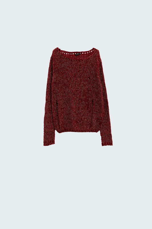 Bordeaux long sleeve sweater with lurex detail | Just Cool Beans — sweaters | tops