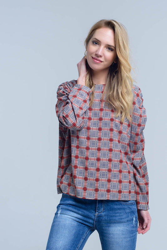 Bordeaux top with check print | Just Cool Beans — shirts | tops