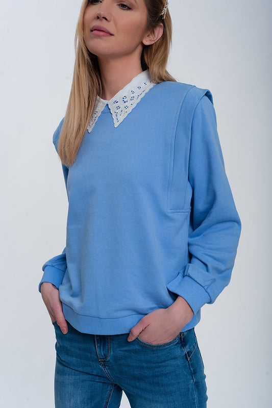 Boyfriend sweatshirt with shoulder details in blue | Just Cool Beans — sweaters | tops