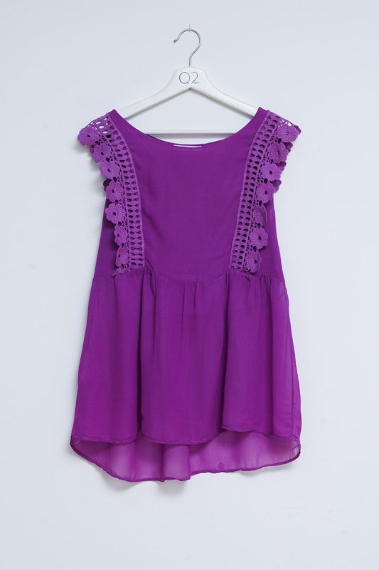 Broderie frill detail top in purple | Just Cool Beans — tops