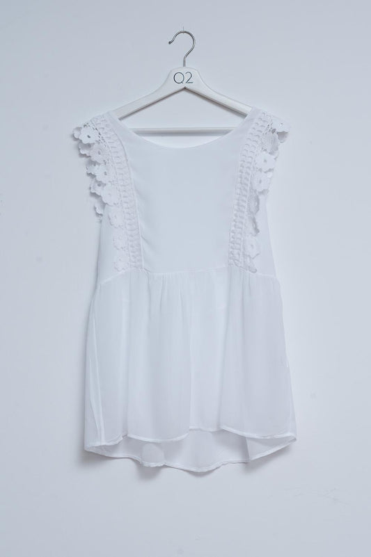 Broderie frill detail top in white | Just Cool Beans — tops