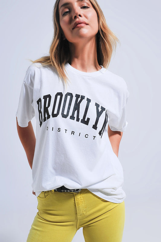 Brooklyn t-shirt in white | Just Cool Beans — tops