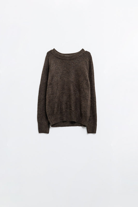 Brown crew neck sweater with seam detail on sleeve | Just Cool Beans — sweaters | tops