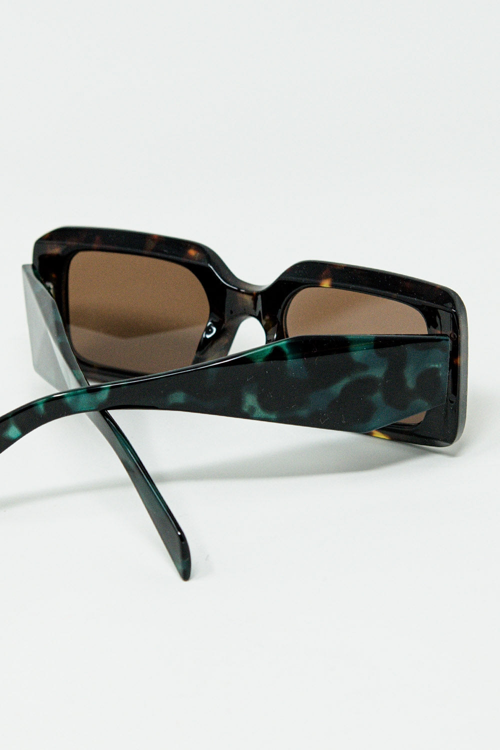 Brown square sunglasses with green animal print on the side | Just Cool Beans
