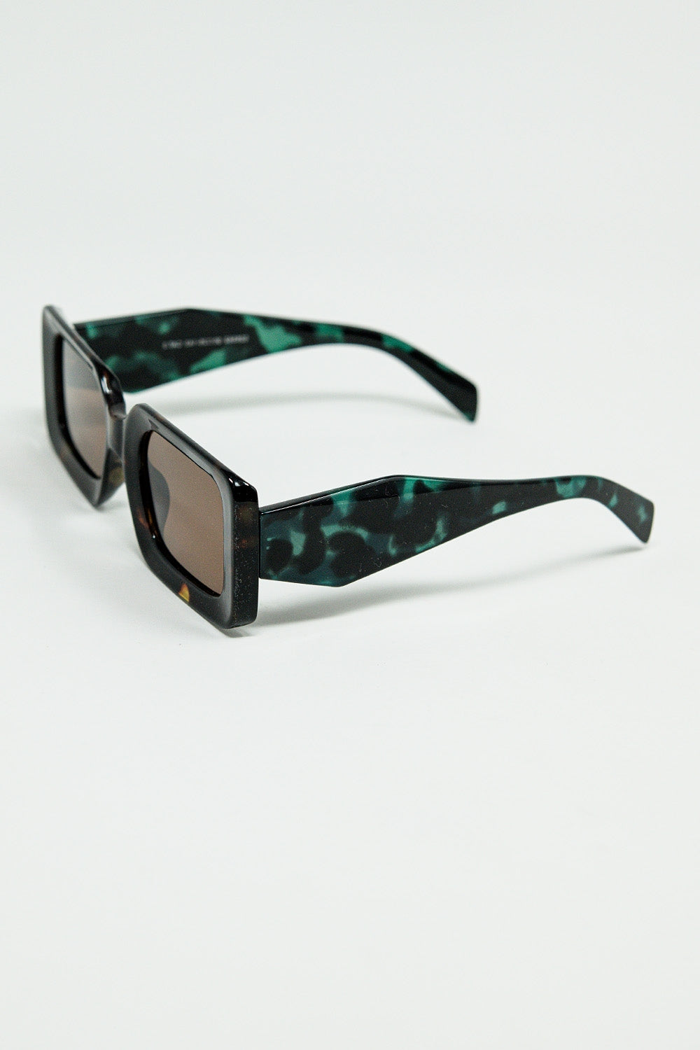 Brown square sunglasses with green animal print on the side | Just Cool Beans