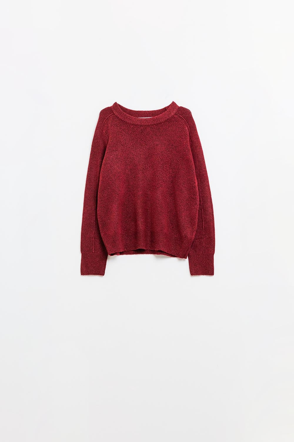 Burgundy crew neck sweater with seam detail on sleeve | Just Cool Beans — sweaters | tops