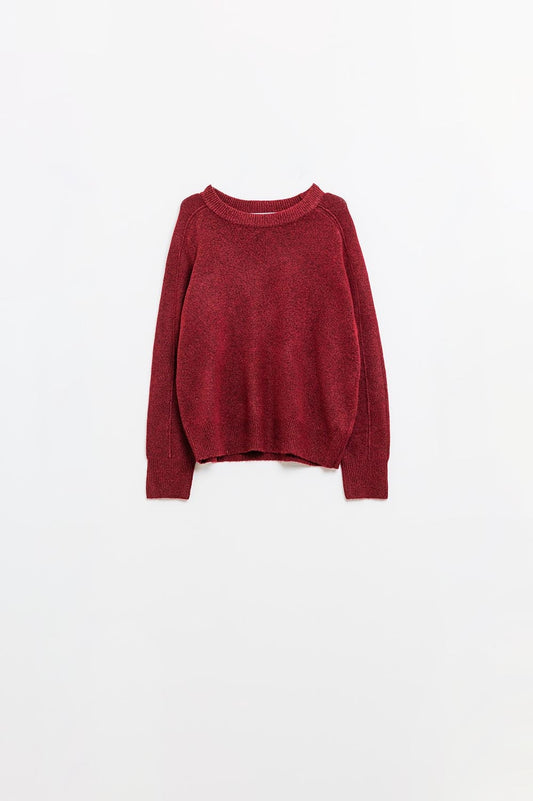 Burgundy crew neck sweater with seam detail on sleeve | Just Cool Beans — sweaters | tops