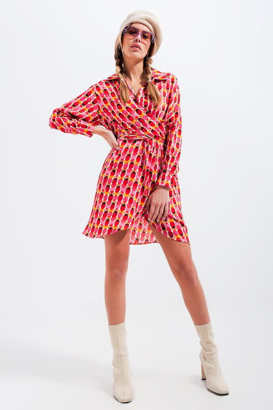 Button front tie waist printed dress in red | Just Cool Beans — dresses