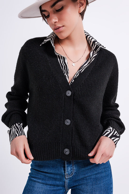 Button through cardigan in black | Just Cool Beans — sweaters | tops