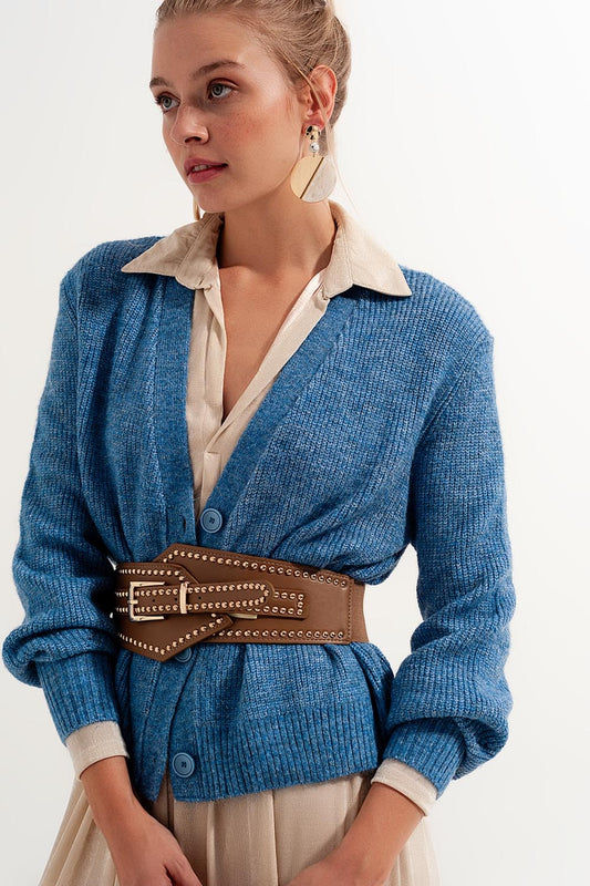 Button through cardigan in blue | Just Cool Beans — sweaters | tops