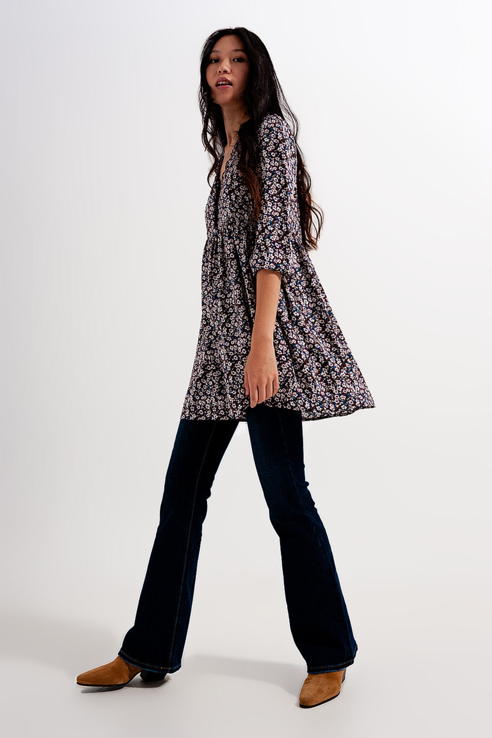Button through mini dress in brown floral | Just Cool Beans — dresses
