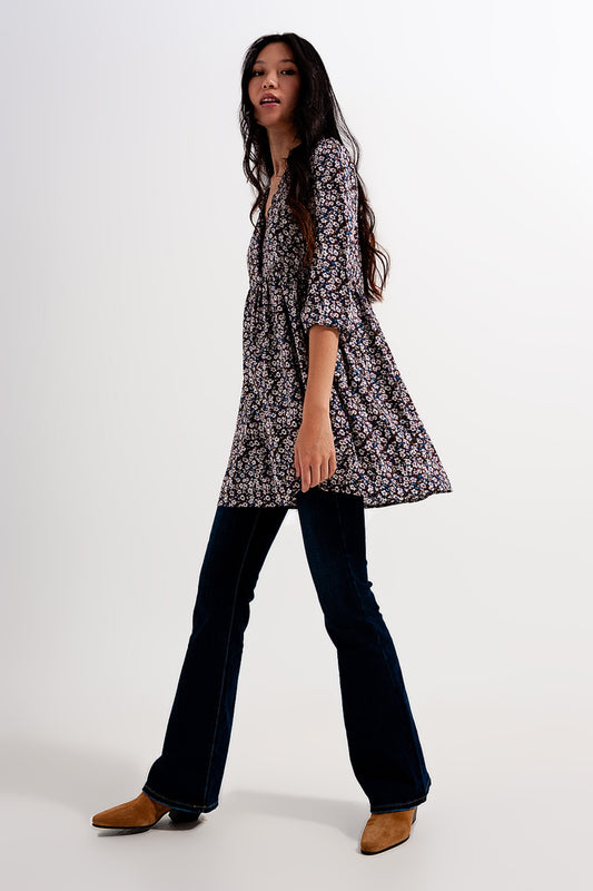 Button through mini dress in brown floral | Just Cool Beans — dresses