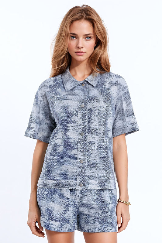 Button up polo shirt in tie dye blue | Just Cool Beans — shirts | nan
