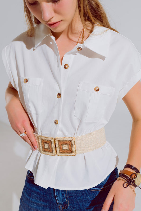Button up white shirt with chest pockets | Just Cool Beans — shirts | nan
