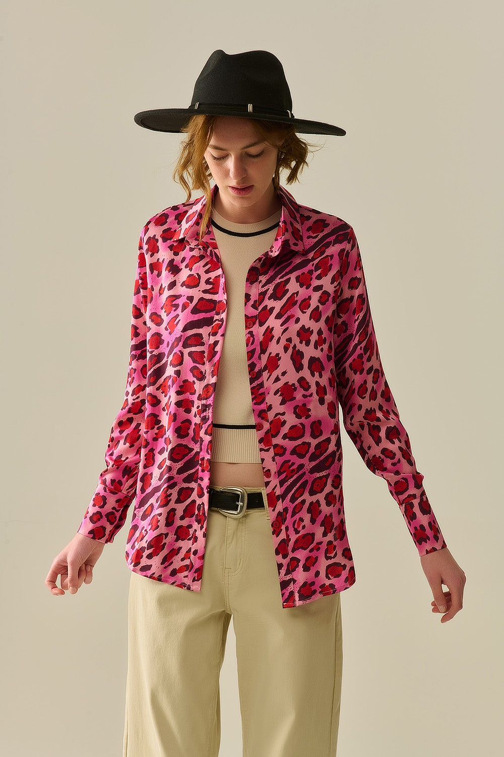 Buttoned shirt in fuchsia leopard print | Just Cool Beans — shirts | nan