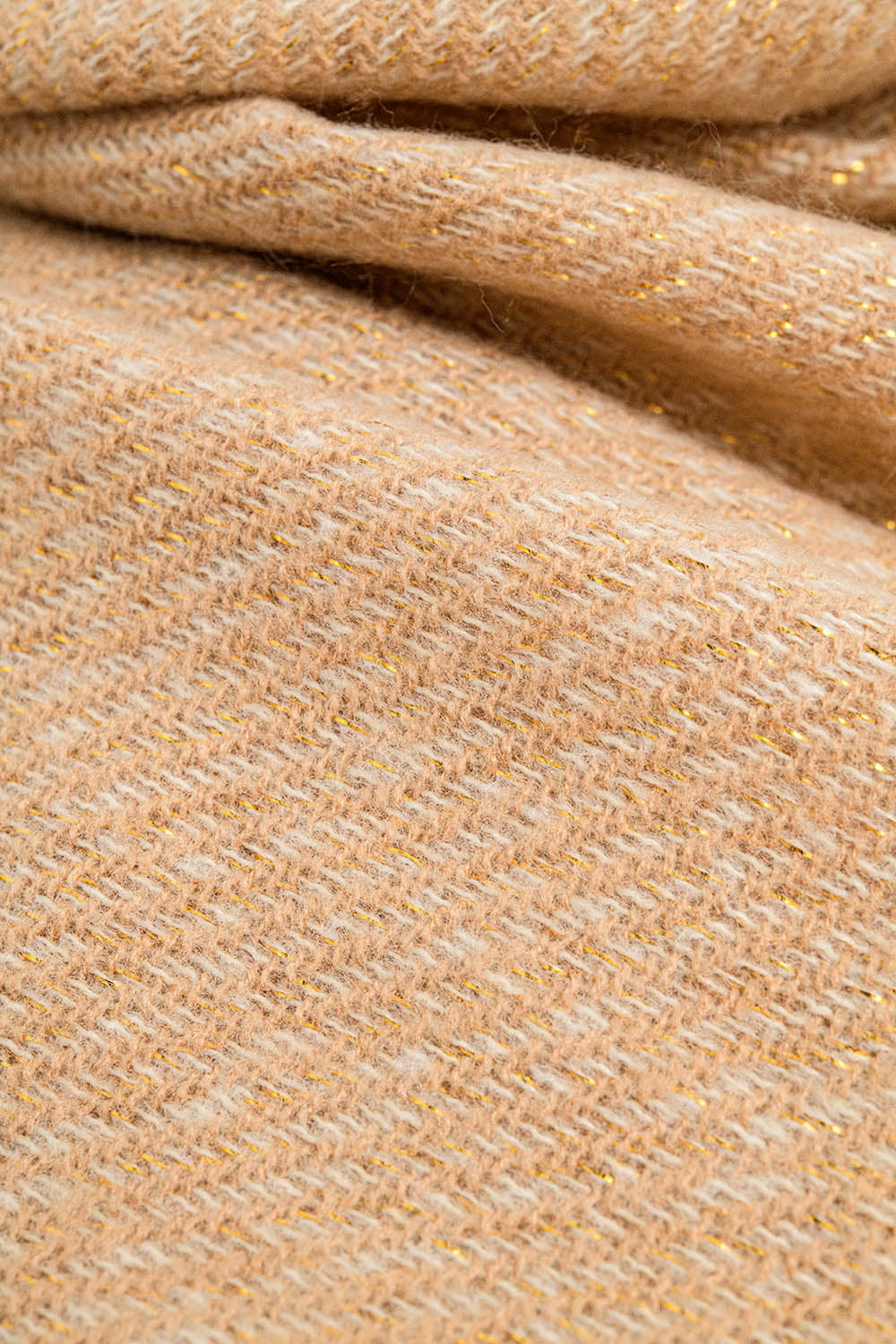 Camel-colored scarf with gold thread detail | Just Cool Beans