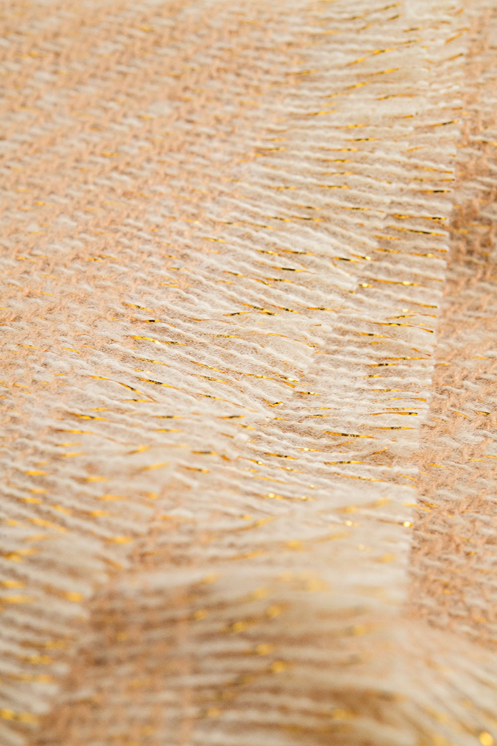 Camel-colored scarf with gold thread detail | Just Cool Beans